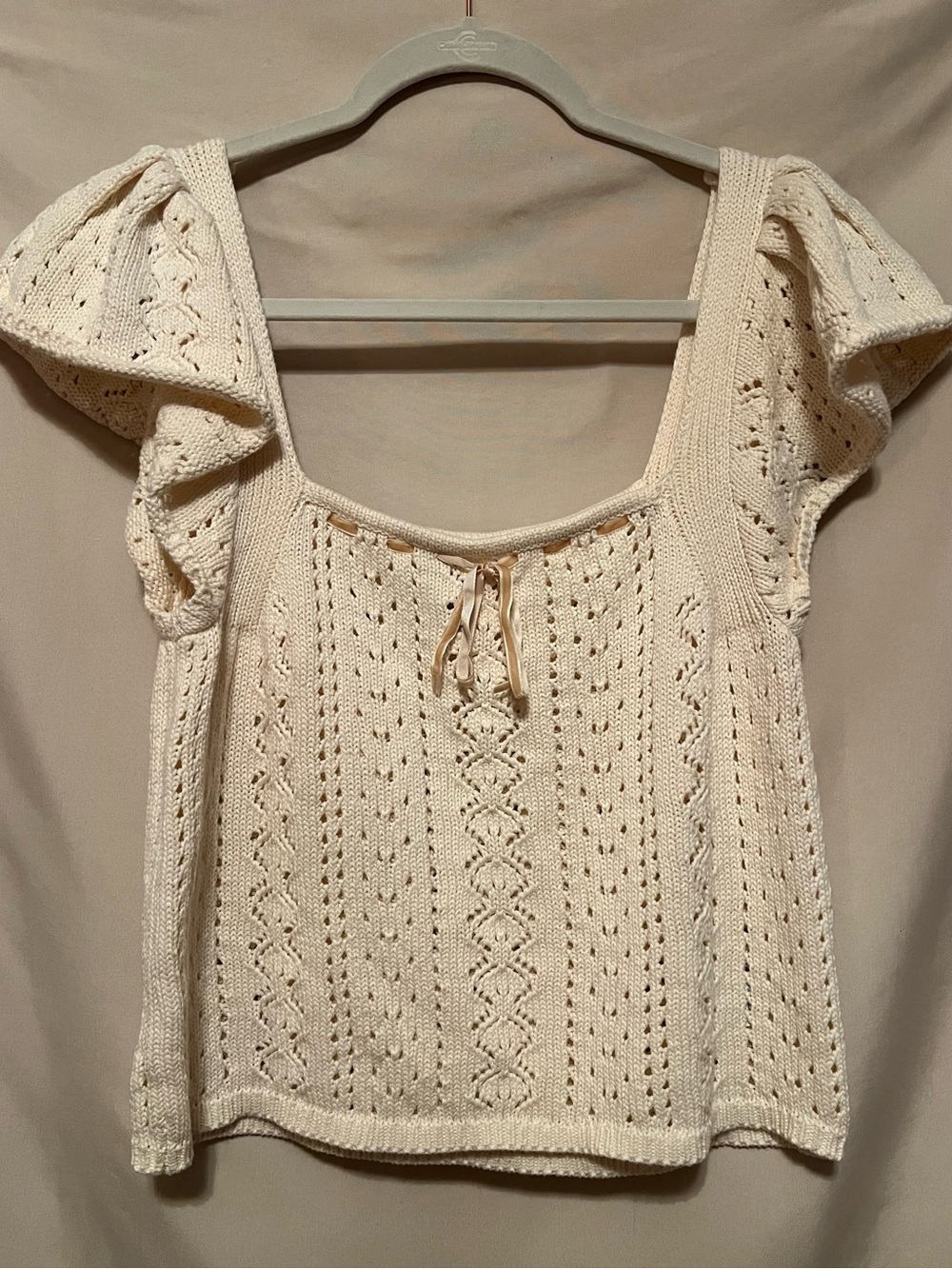 Haute Hippie Cream Knit Eyelet Short Sleeve Top Size XL
